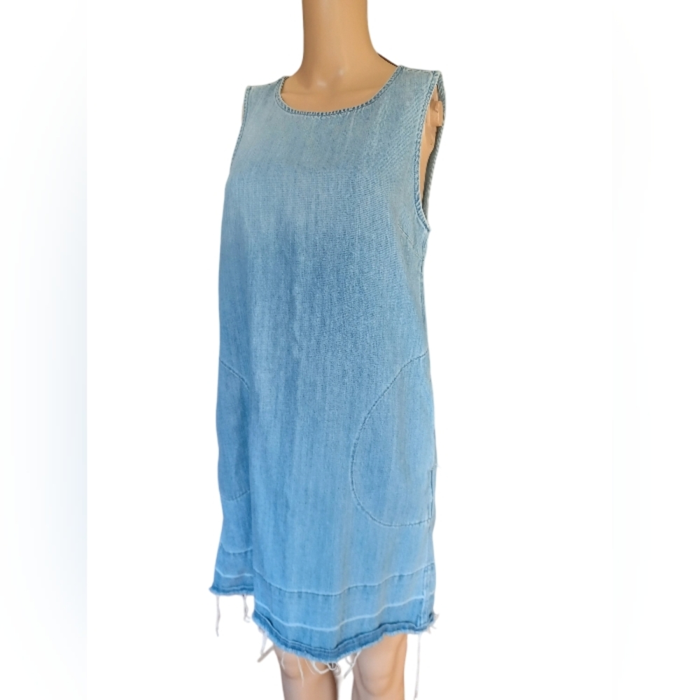Bella Dahl Womens Sleeveless Blue Denim Dress Knee Length With Pockets XS